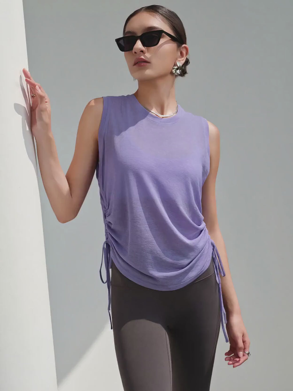 Women's Spring & Summer New Drawstring Sports Top, Loose Casual Quick-Dry Sleeveless Yoga Tank Top, Thin Fitness Shirt