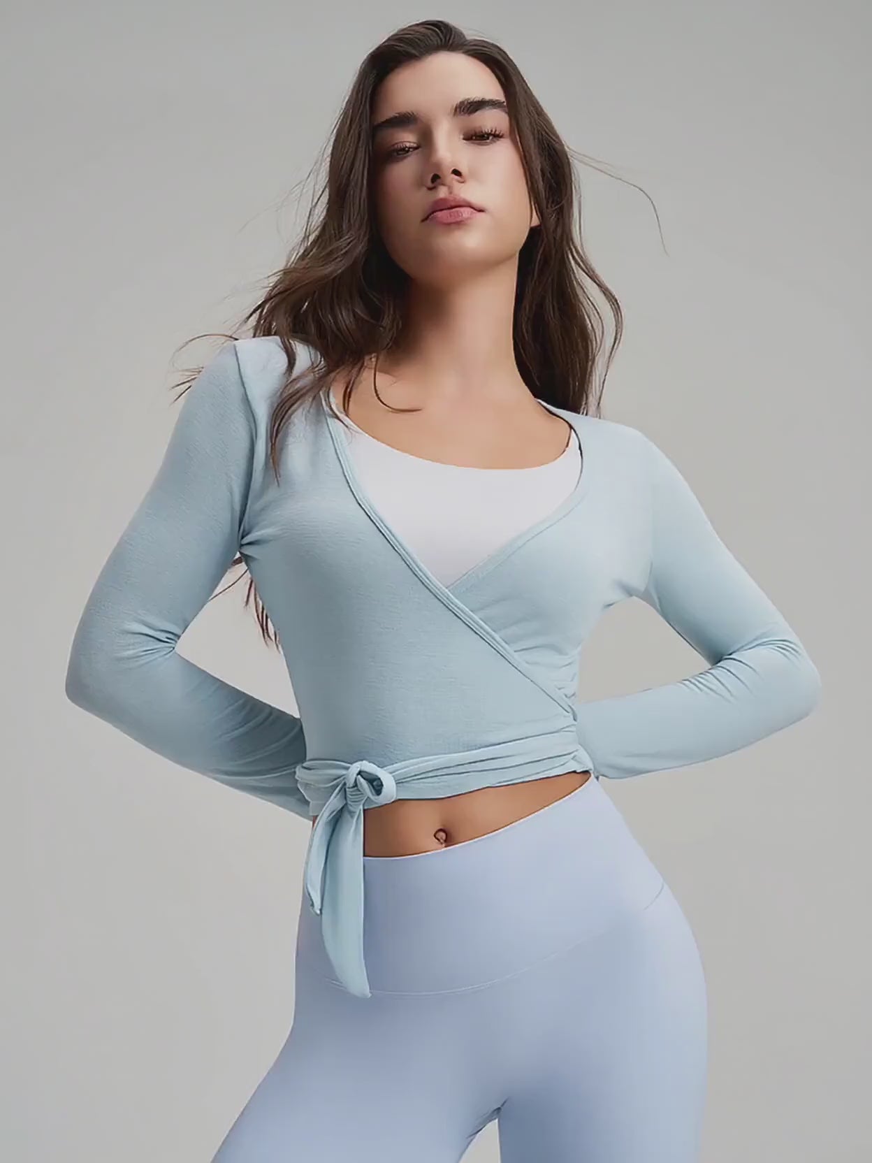 Stylish One-Piece Long-Sleeve Yoga Top With Tie Strap, High-End Outdoor Activewear With Four-Way Stretch For Sports, Dance And Fitness